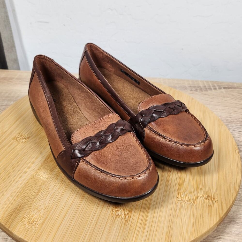 Clarks Cora Viola Size 7.5 Shoes Brown Slip-on Comfort Loafers Braided Detail